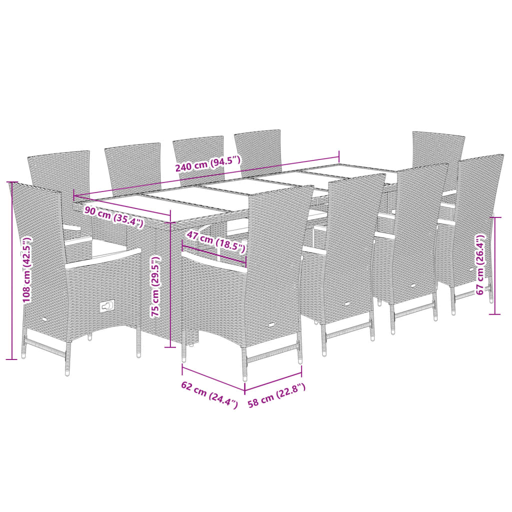 11-delige Tuinset met kussens poly rattan zwart