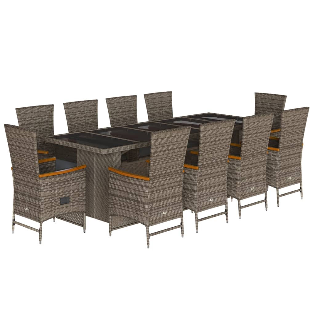 11-delige Tuinset met kussens poly rattan grijs