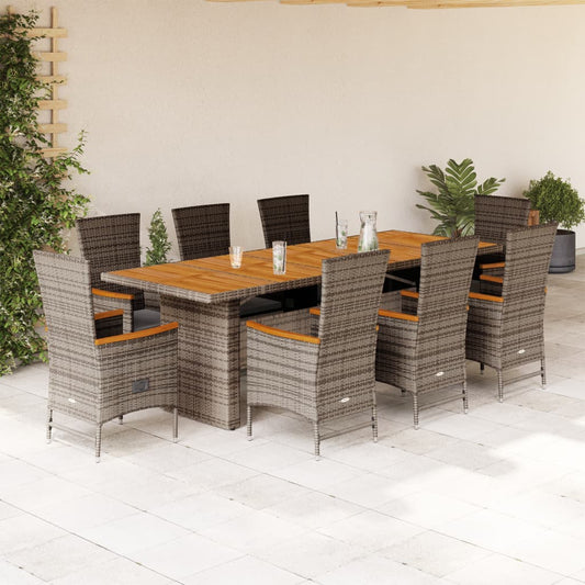 9-delige Tuinset met kussens poly rattan grijs Tuinsets | Creëer jouw Trendy Thuis | Gratis bezorgd & Retour | Trendy.nl