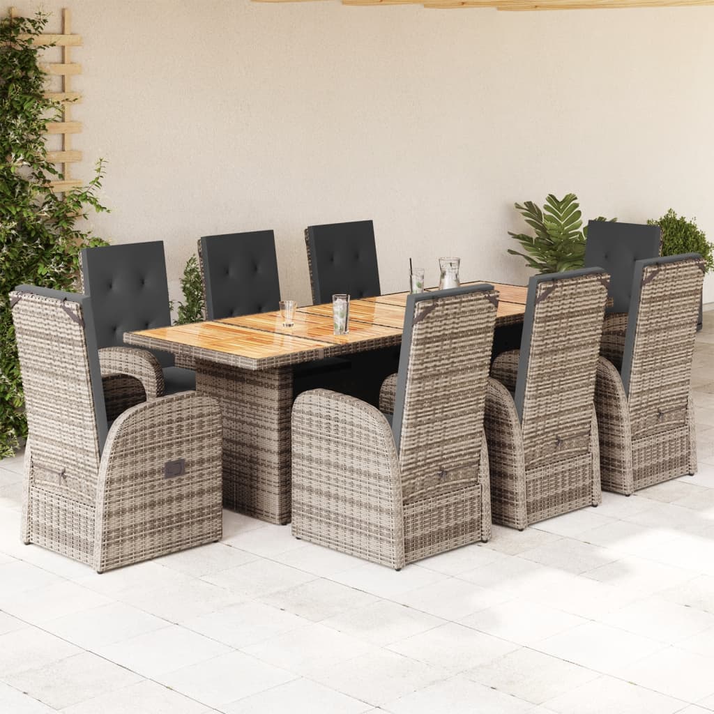 9-delige Tuinset met kussens poly rattan grijs