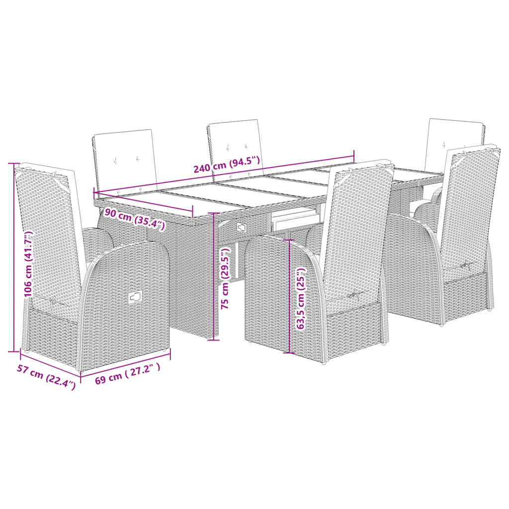 7-delige Tuinset met kussens poly rattan grijs Tuinsets | Creëer jouw Trendy Thuis | Gratis bezorgd & Retour | Trendy.nl