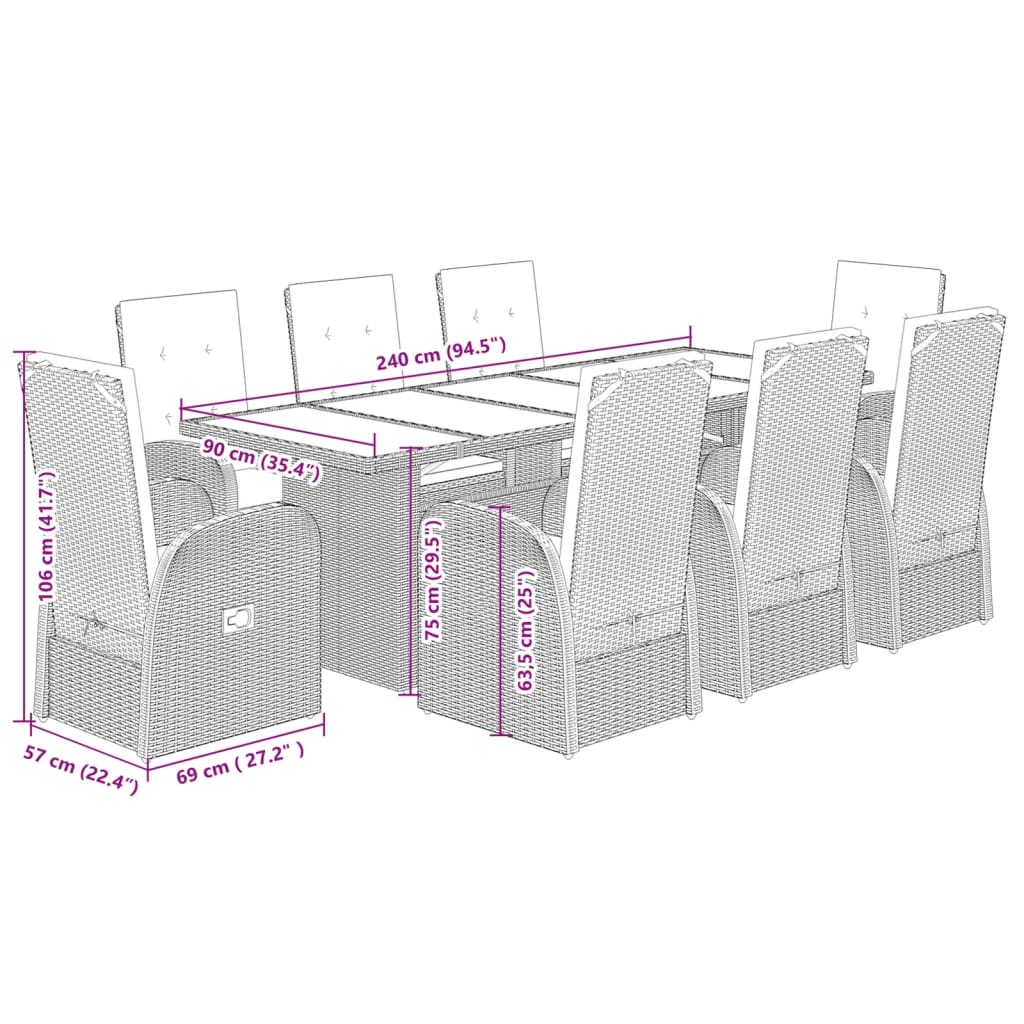 9-delige Tuinset met kussens poly rattan grijs Tuinsets | Creëer jouw Trendy Thuis | Gratis bezorgd & Retour | Trendy.nl