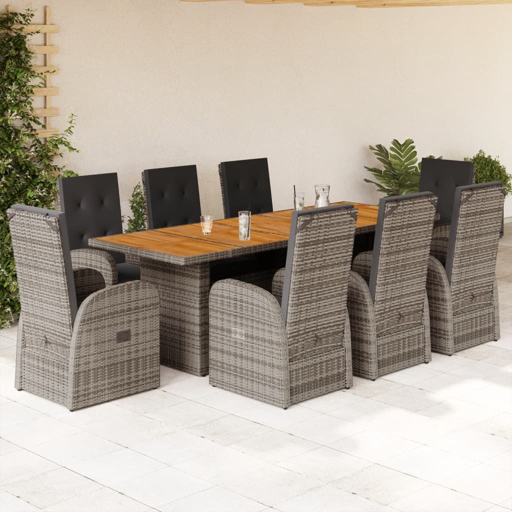 9-delige Tuinset met kussens poly rattan grijs Tuinsets | Creëer jouw Trendy Thuis | Gratis bezorgd & Retour | Trendy.nl