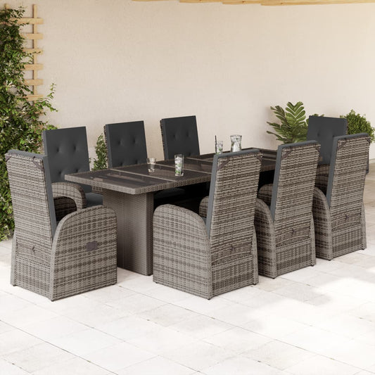 9-delige Tuinset met kussens poly rattan grijs