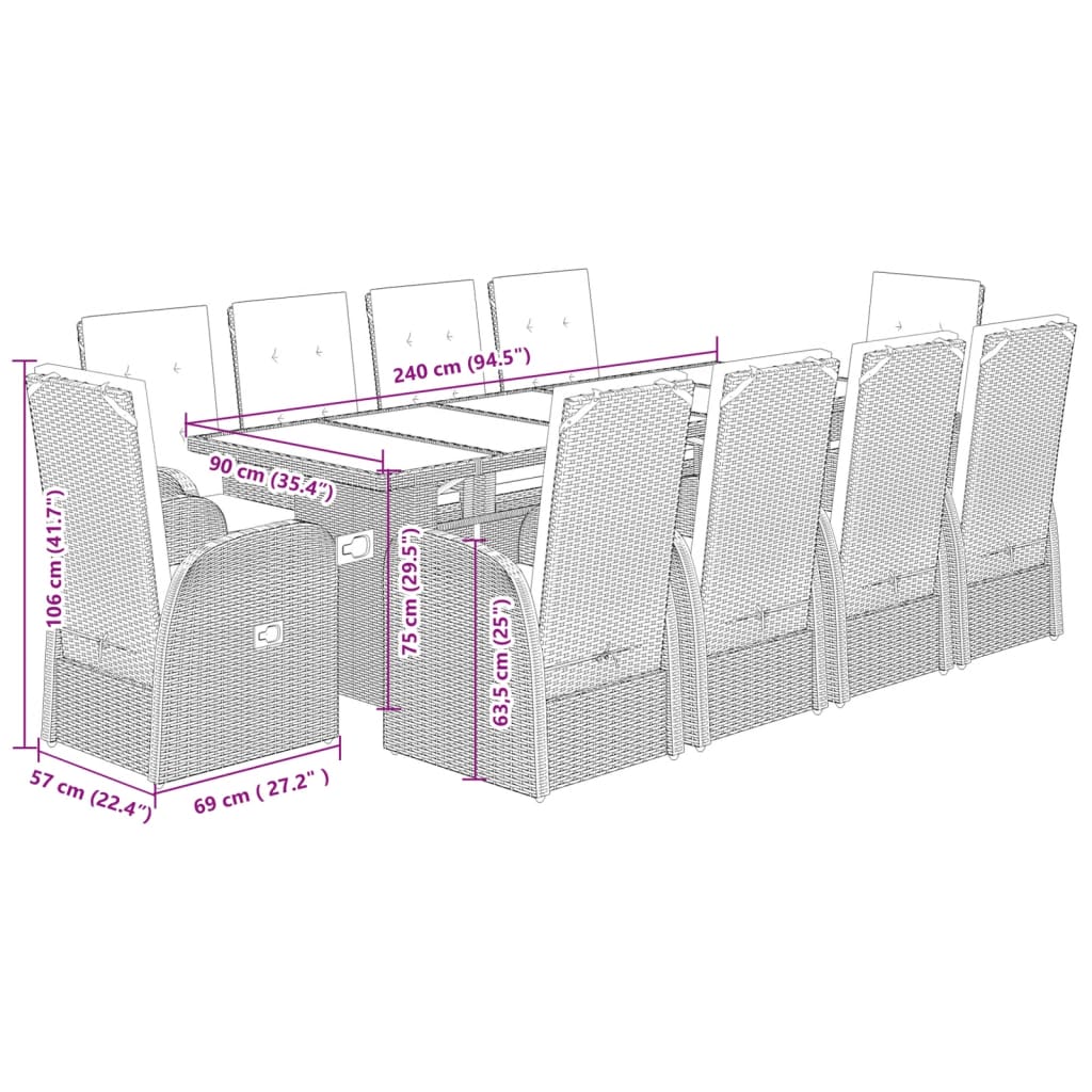 11-delige Tuinset met kussens poly rattan grijs Tuinsets | Creëer jouw Trendy Thuis | Gratis bezorgd & Retour | Trendy.nl