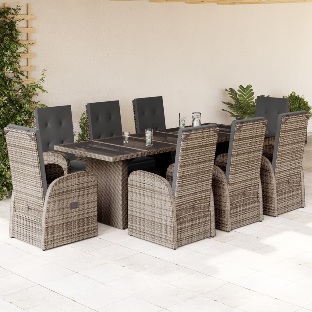 9-delige Tuinset met kussens poly rattan grijs Tuinsets | Creëer jouw Trendy Thuis | Gratis bezorgd & Retour | Trendy.nl