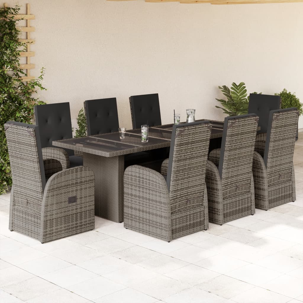 9-delige Tuinset met kussens poly rattan grijs Tuinsets | Creëer jouw Trendy Thuis | Gratis bezorgd & Retour | Trendy.nl