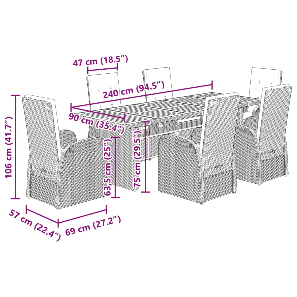 7-delige Tuinset met kussens poly rattan grijs Tuinsets | Creëer jouw Trendy Thuis | Gratis bezorgd & Retour | Trendy.nl