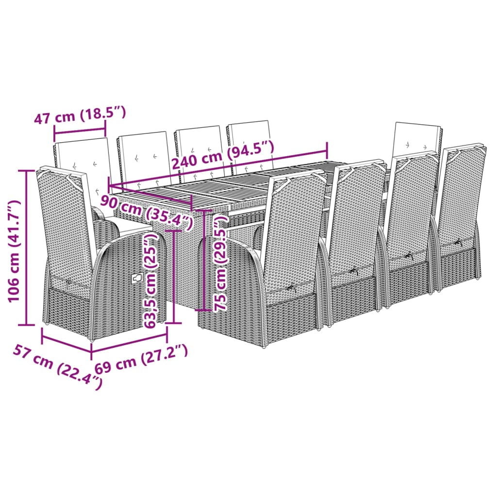 11-delige Tuinset met kussens poly rattan grijs Tuinsets | Creëer jouw Trendy Thuis | Gratis bezorgd & Retour | Trendy.nl