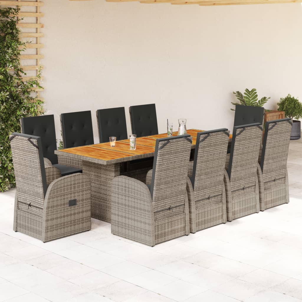 11-delige Tuinset met kussens poly rattan grijs Tuinsets | Creëer jouw Trendy Thuis | Gratis bezorgd & Retour | Trendy.nl