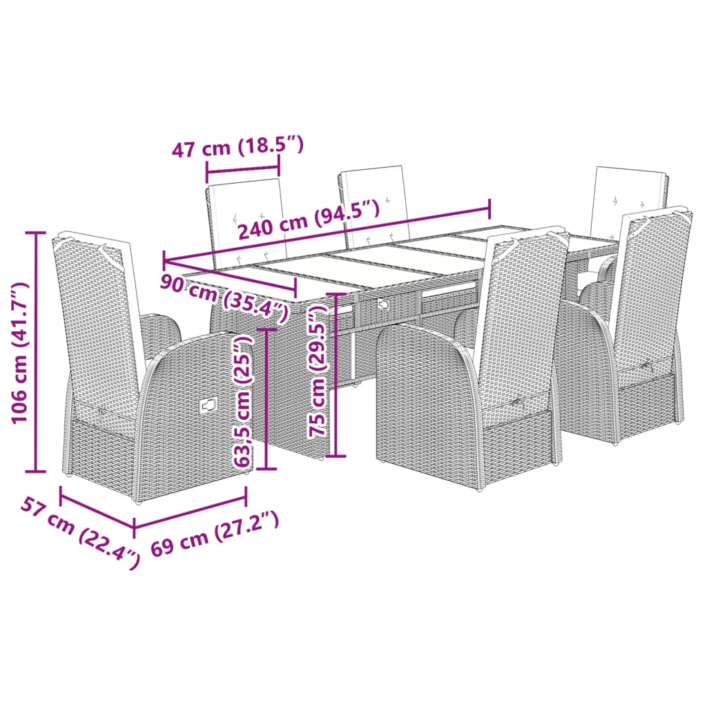 7-delige Tuinset met kussens poly rattan grijs Tuinsets | Creëer jouw Trendy Thuis | Gratis bezorgd & Retour | Trendy.nl