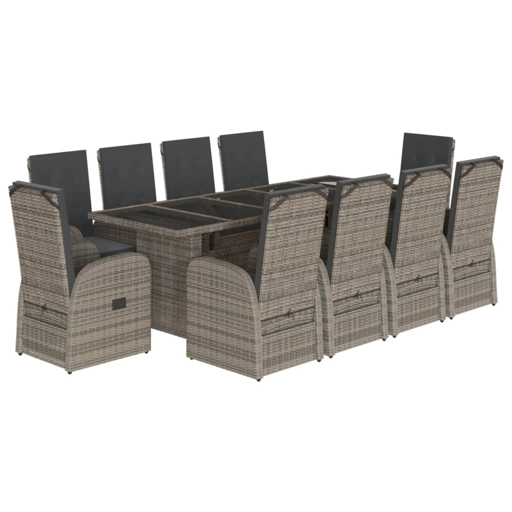 11-delige Tuinset met kussens poly rattan grijs Tuinsets | Creëer jouw Trendy Thuis | Gratis bezorgd & Retour | Trendy.nl