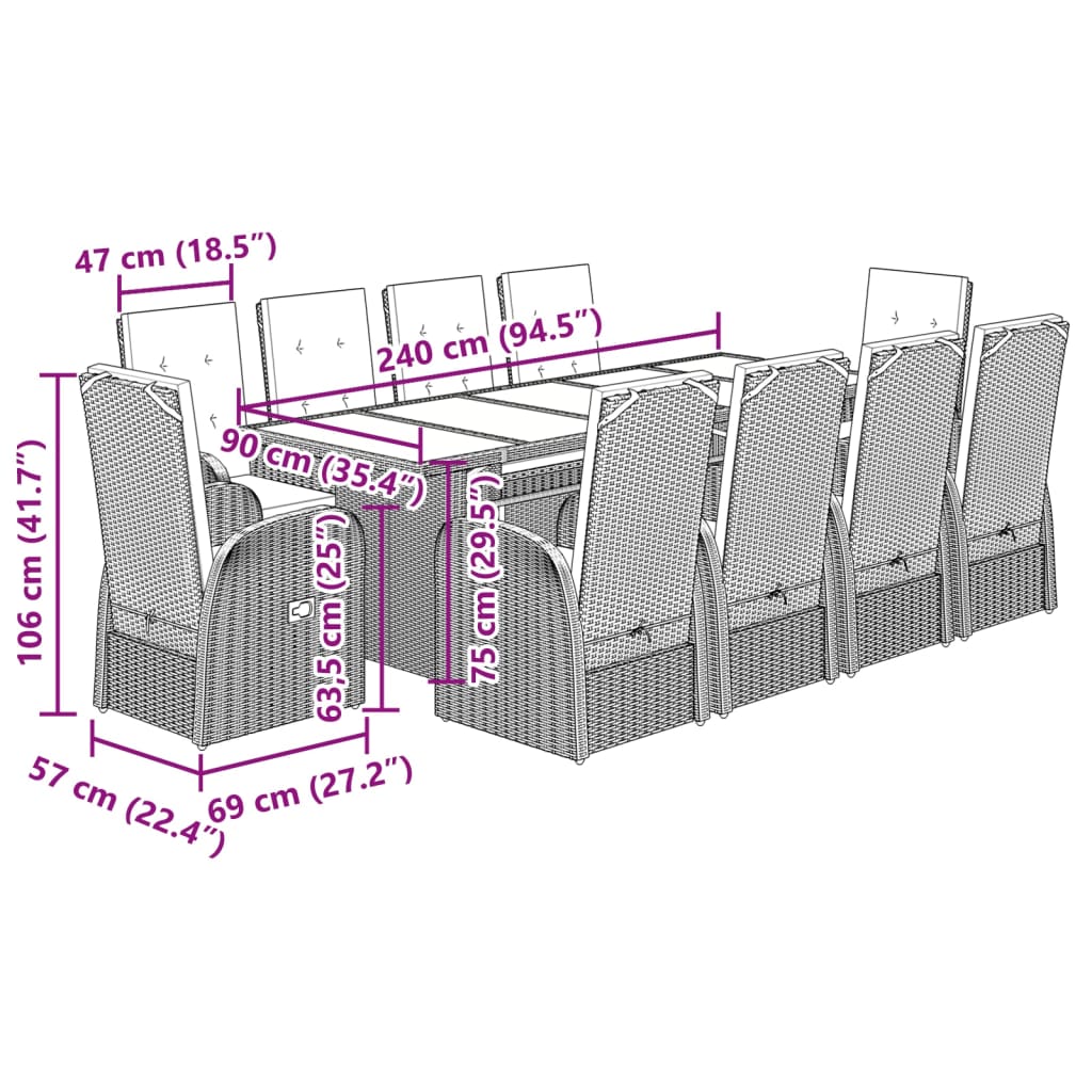 11-delige Tuinset met kussens poly rattan grijs Tuinsets | Creëer jouw Trendy Thuis | Gratis bezorgd & Retour | Trendy.nl