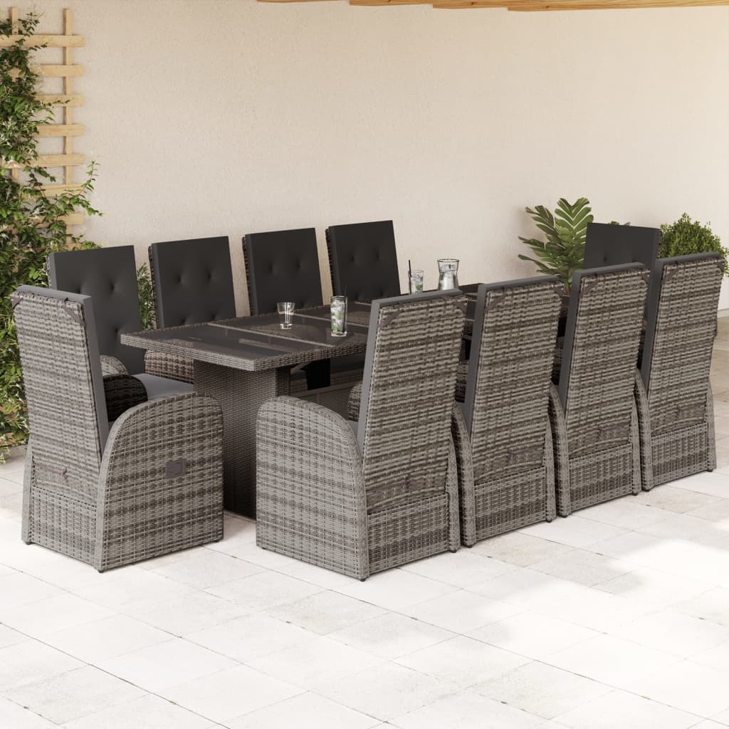 11-delige Tuinset met kussens poly rattan grijs