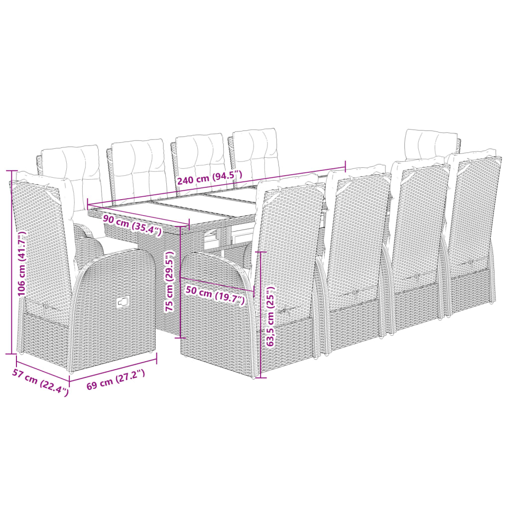 11-delige Tuinset met kussens poly rattan zwart