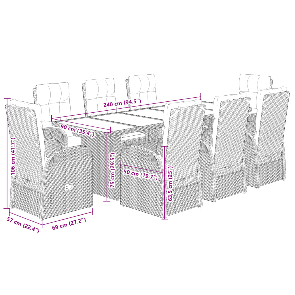 9-delige Tuinset poly rattan zwart