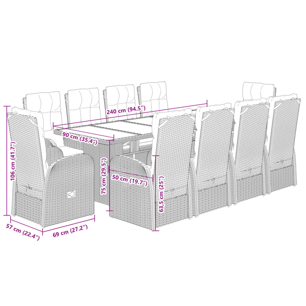 11-delige Tuinset met kussens poly rattan zwart