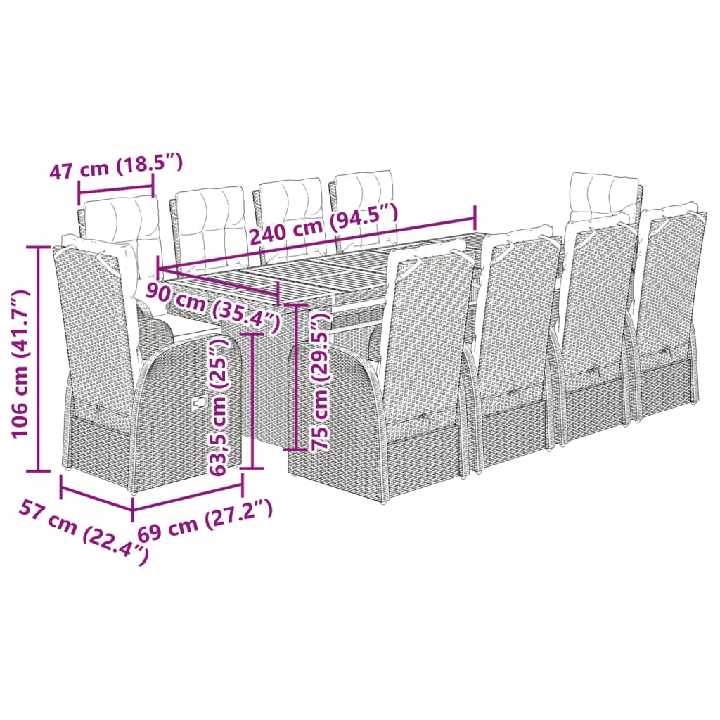 11-delige Tuinset met kussens poly rattan zwart Tuinsets | Creëer jouw Trendy Thuis | Gratis bezorgd & Retour | Trendy.nl