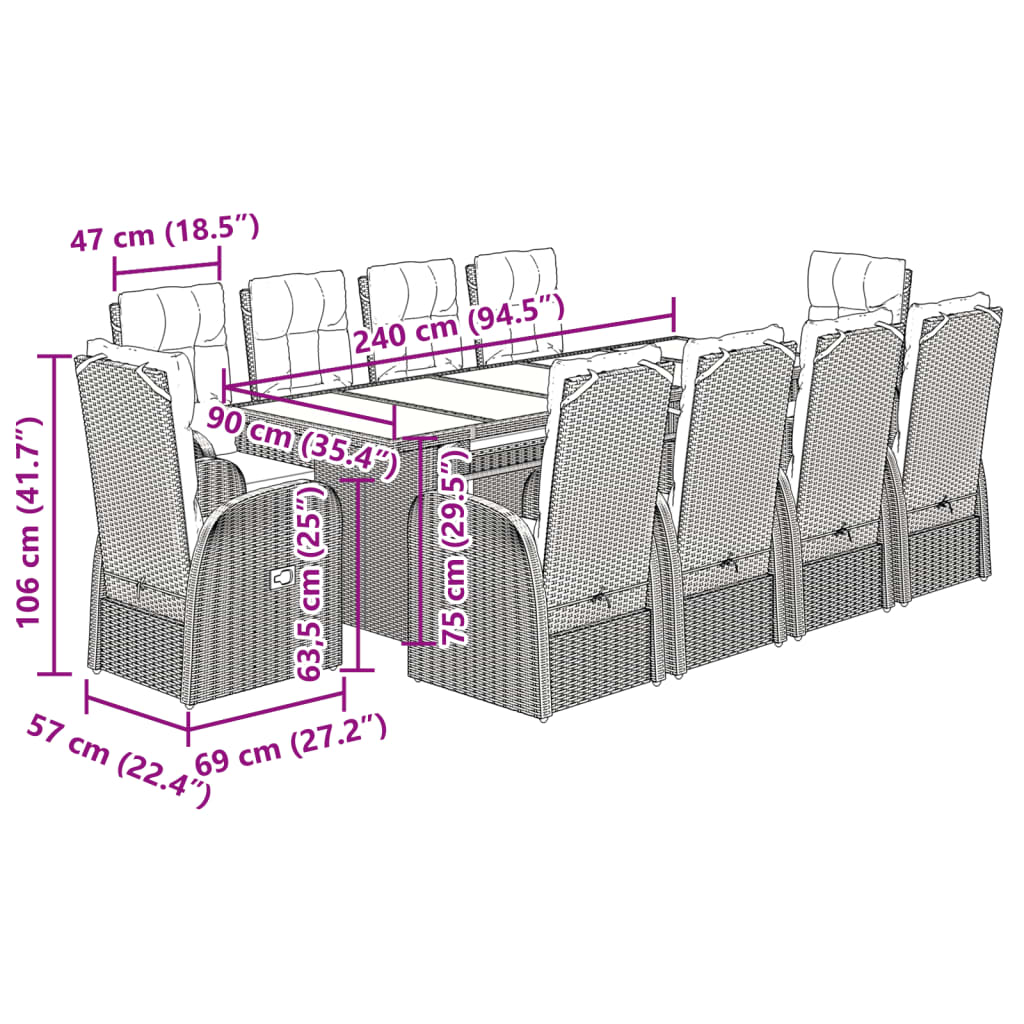 11-delige Tuinset met kussens poly rattan zwart Tuinsets | Creëer jouw Trendy Thuis | Gratis bezorgd & Retour | Trendy.nl