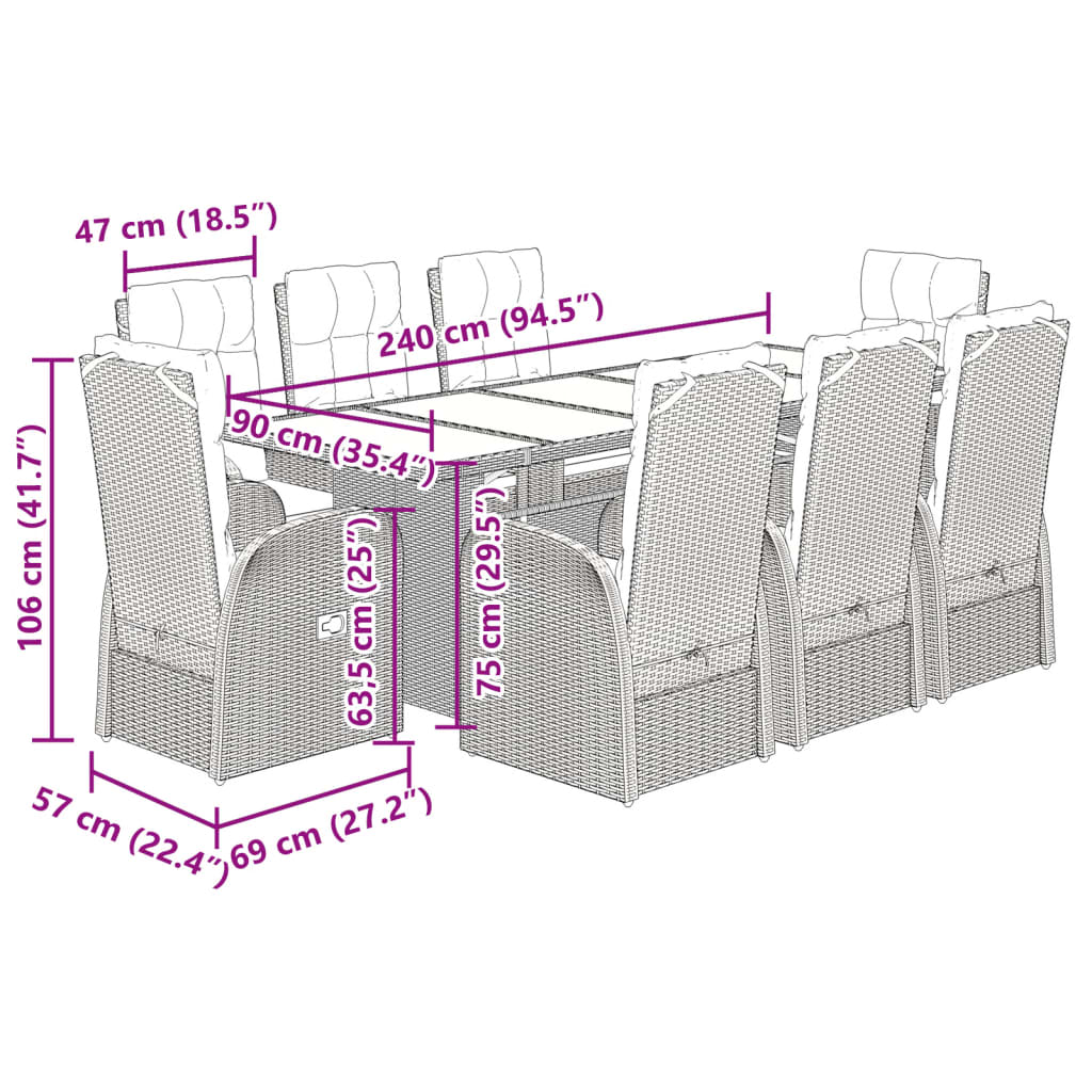 9-delige Tuinset poly rattan zwart Tuinsets | Creëer jouw Trendy Thuis | Gratis bezorgd & Retour | Trendy.nl