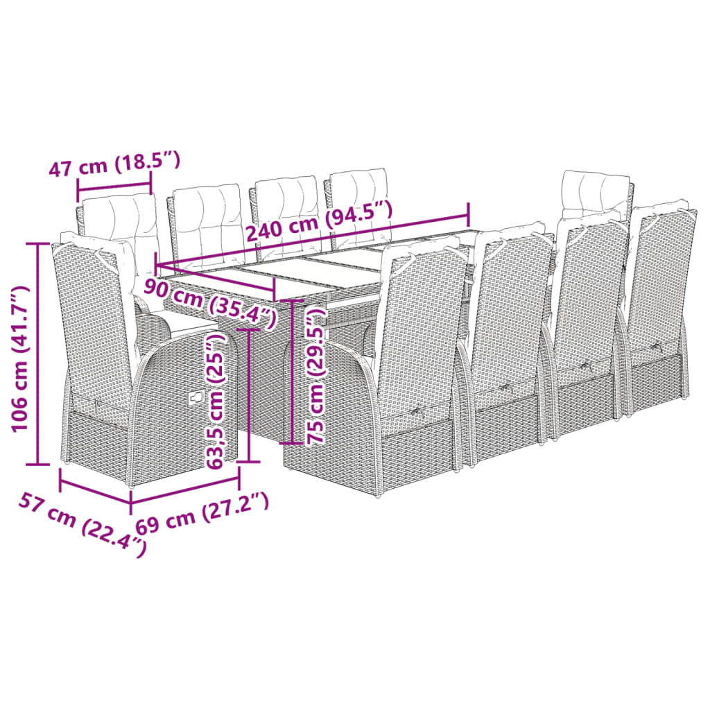 11-delige Tuinset met kussens poly rattan zwart Tuinsets | Creëer jouw Trendy Thuis | Gratis bezorgd & Retour | Trendy.nl