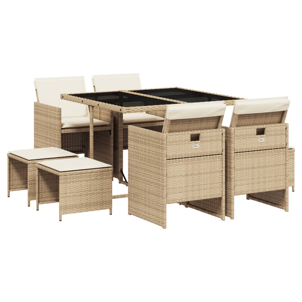 9-delige Tuinset met kussens poly rattan beige Tuinsets | Creëer jouw Trendy Thuis | Gratis bezorgd & Retour | Trendy.nl