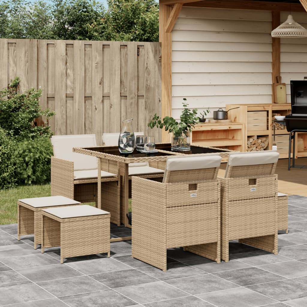 9-delige Tuinset met kussens poly rattan beige Tuinsets | Creëer jouw Trendy Thuis | Gratis bezorgd & Retour | Trendy.nl