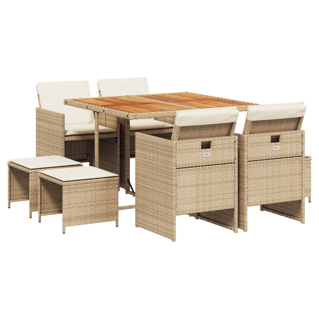 9-delige Tuinset met kussens poly rattan beige Tuinsets | Creëer jouw Trendy Thuis | Gratis bezorgd & Retour | Trendy.nl