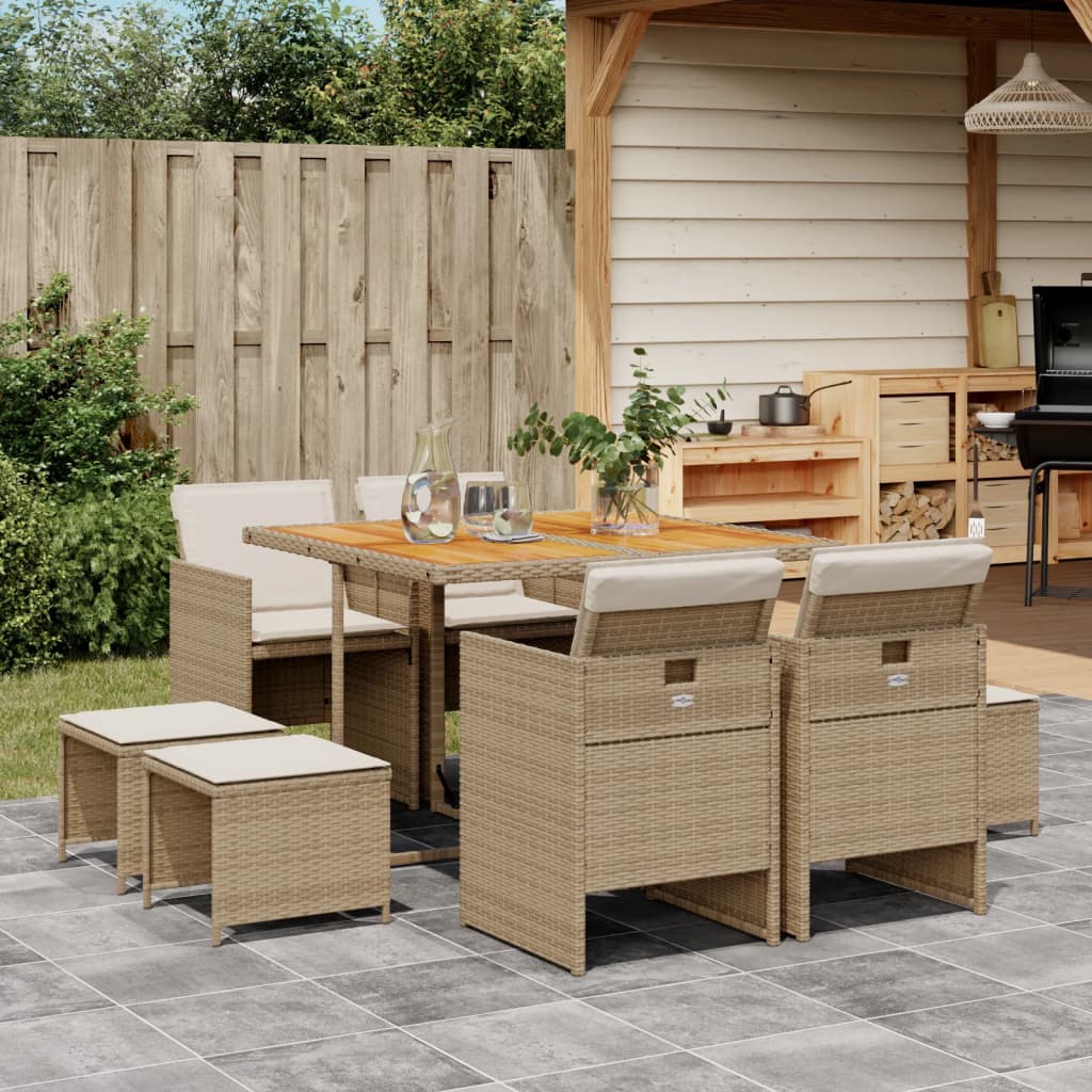 9-delige Tuinset met kussens poly rattan beige Tuinsets | Creëer jouw Trendy Thuis | Gratis bezorgd & Retour | Trendy.nl