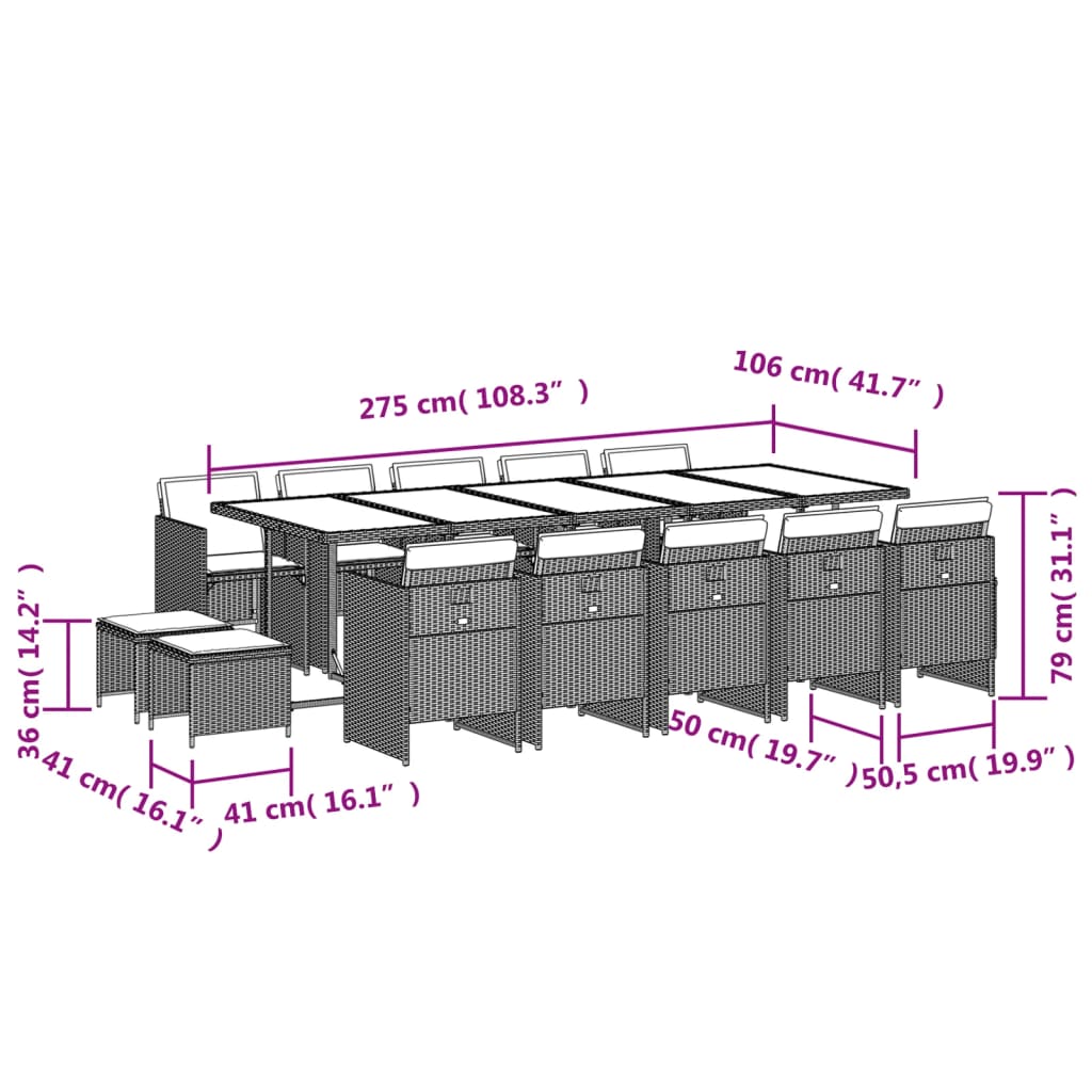 15-delige Tuinset met kussens poly rattan grijs Tuinsets | Creëer jouw Trendy Thuis | Gratis bezorgd & Retour | Trendy.nl