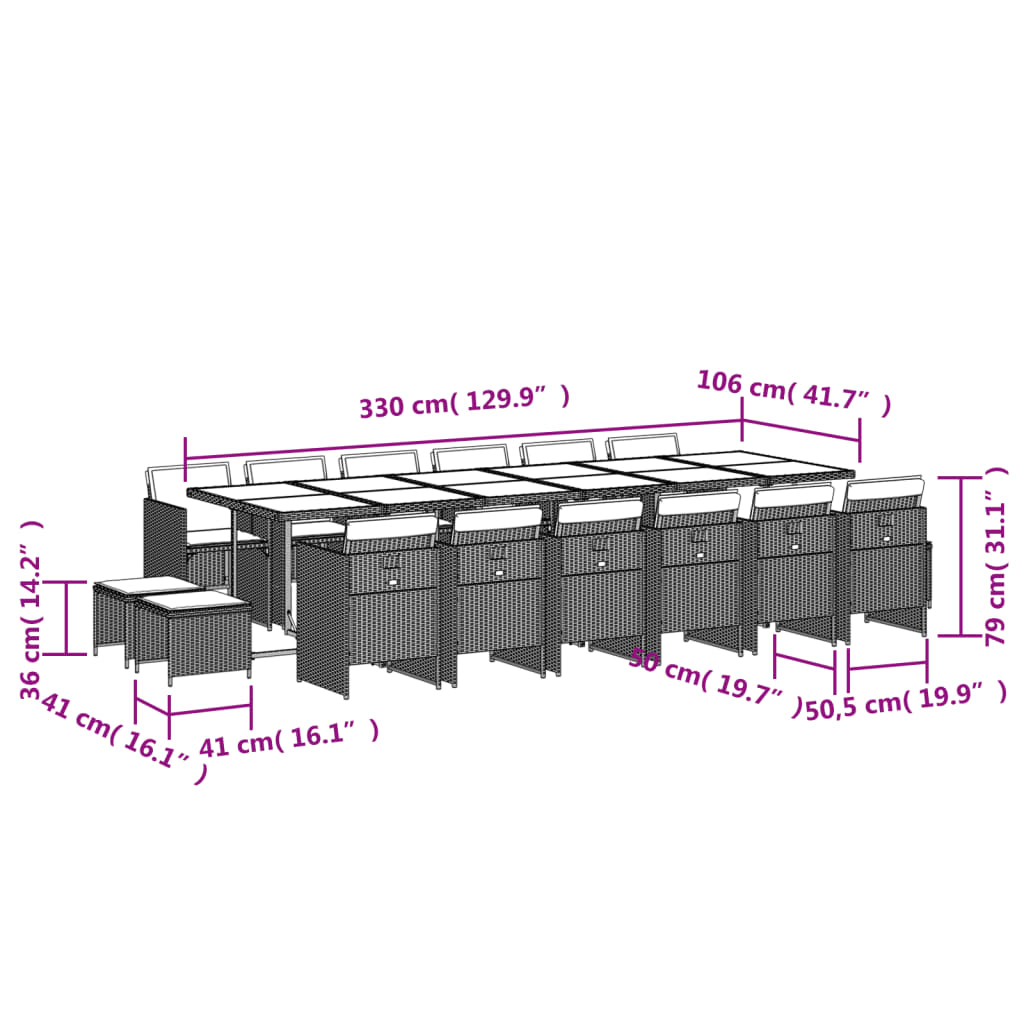 17-delige Tuinset met kussens poly rattan zwart Tuinsets | Creëer jouw Trendy Thuis | Gratis bezorgd & Retour | Trendy.nl