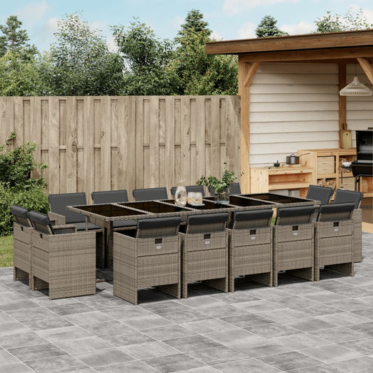 15-delige Tuinset met kussens poly rattan grijs