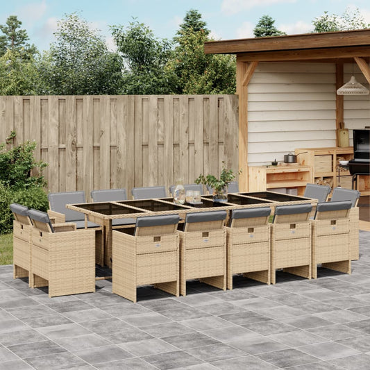 15-delige Tuinset met kussens poly rattan gemengd beige