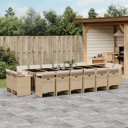 17-delige Tuinset met kussens poly rattan beige