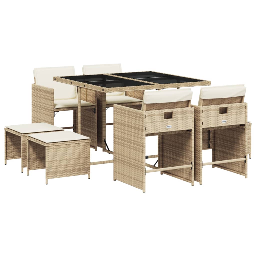 9-delige Tuinset met kussens poly rattan beige Tuinsets | Creëer jouw Trendy Thuis | Gratis bezorgd & Retour | Trendy.nl