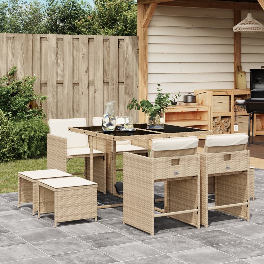 9-delige Tuinset met kussens poly rattan beige Tuinsets | Creëer jouw Trendy Thuis | Gratis bezorgd & Retour | Trendy.nl