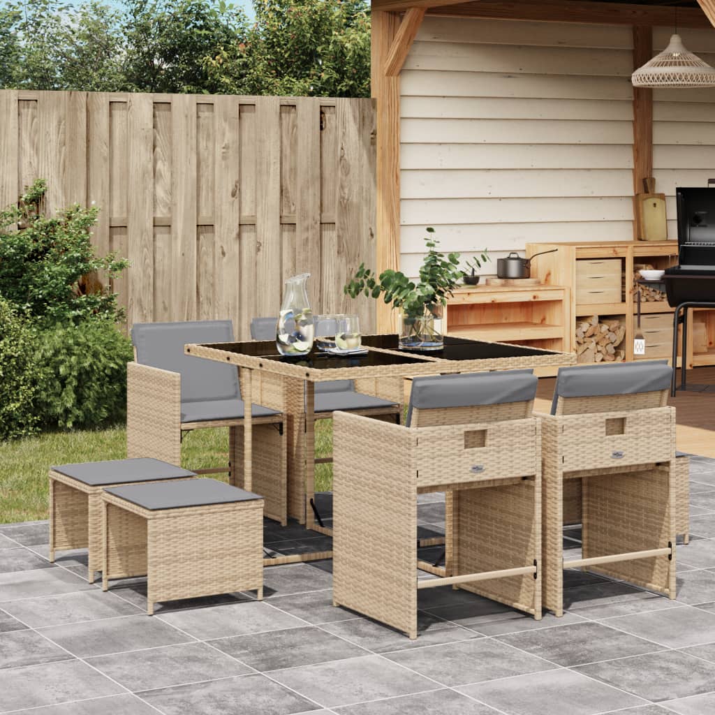 9-delige Tuinset met kussens poly rattan gemengd beige Tuinsets | Creëer jouw Trendy Thuis | Gratis bezorgd & Retour | Trendy.nl