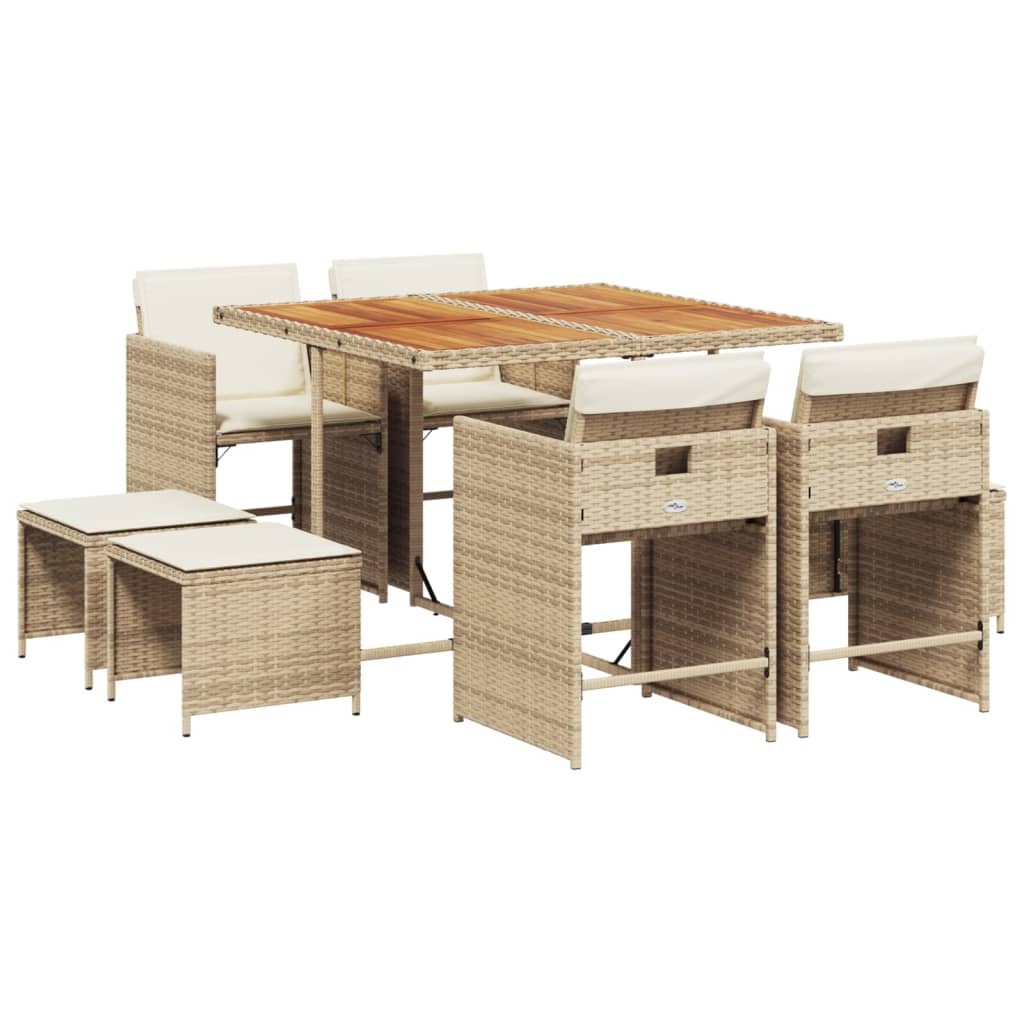 9-delige Tuinset met kussens poly rattan beige Tuinsets | Creëer jouw Trendy Thuis | Gratis bezorgd & Retour | Trendy.nl