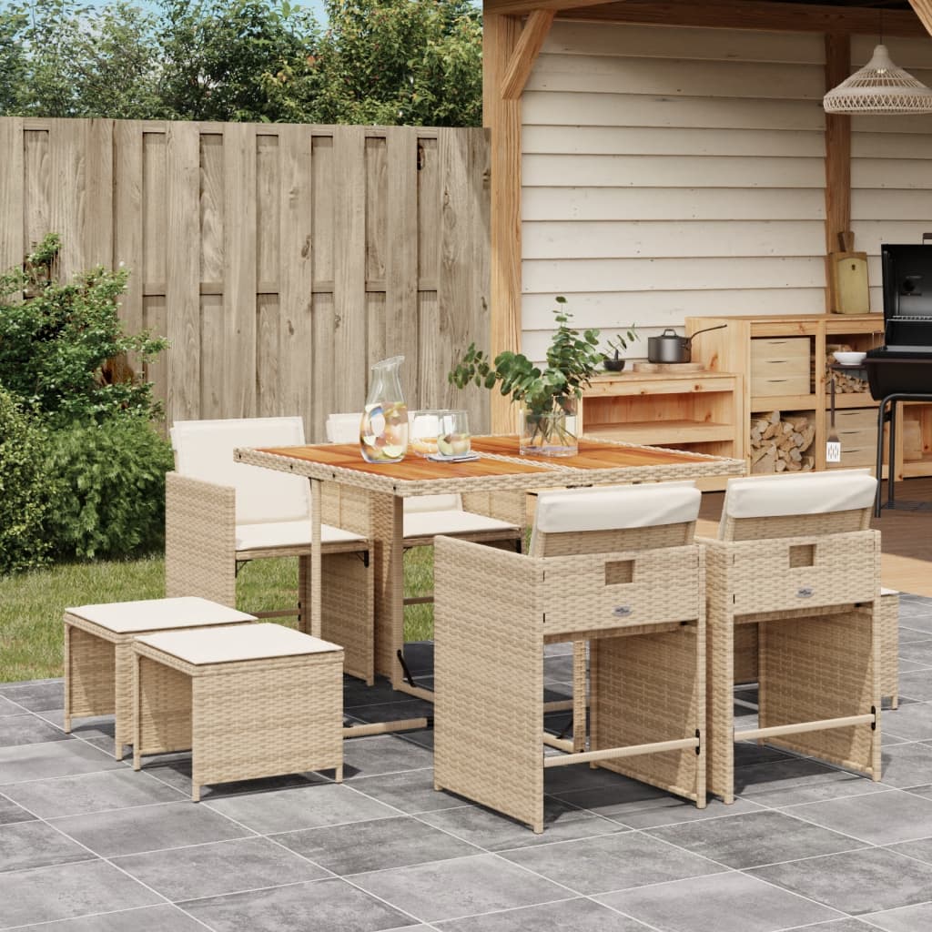 9-delige Tuinset met kussens poly rattan beige Tuinsets | Creëer jouw Trendy Thuis | Gratis bezorgd & Retour | Trendy.nl