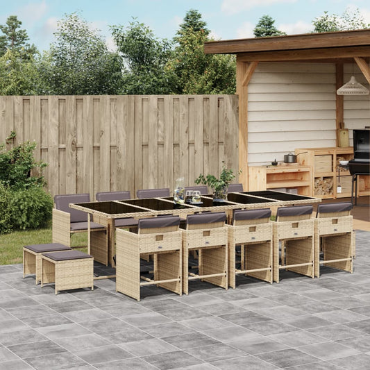 15-delige Tuinset met kussens poly rattan gemengd beige Tuinsets | Creëer jouw Trendy Thuis | Gratis bezorgd & Retour | Trendy.nl