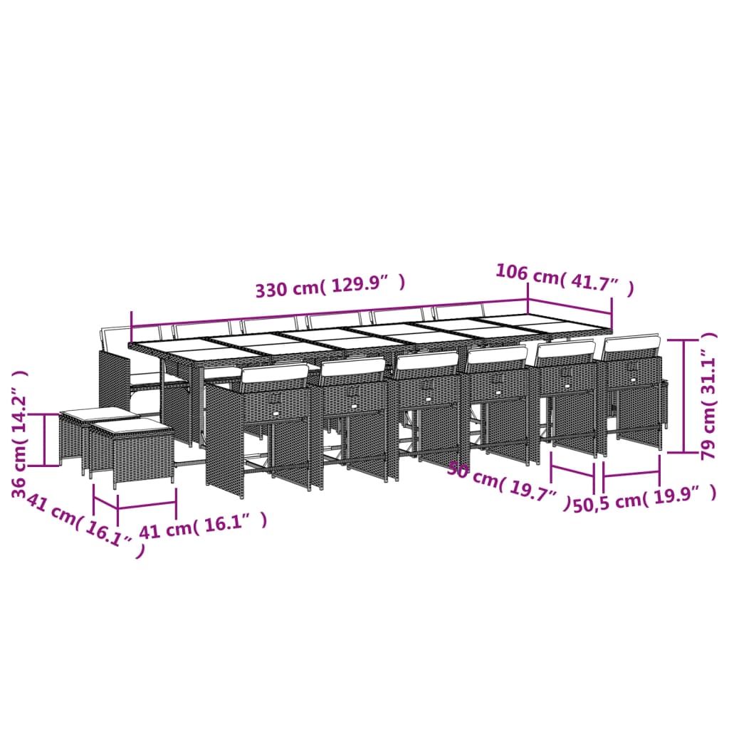 17-delige Tuinset met kussens poly rattan zwart Tuinsets | Creëer jouw Trendy Thuis | Gratis bezorgd & Retour | Trendy.nl