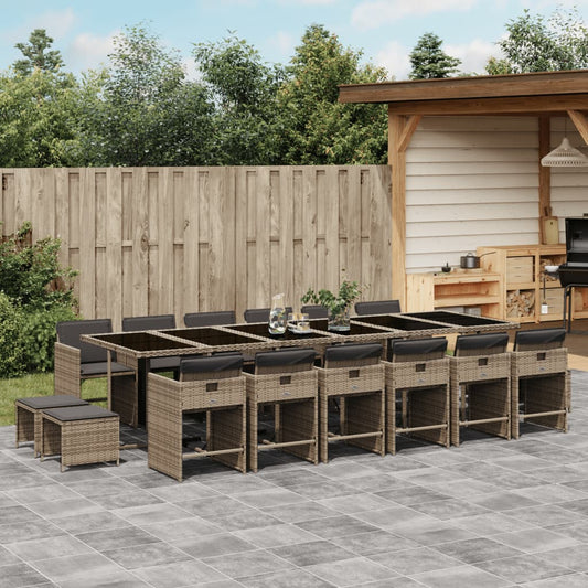 17-delige Tuinset met kussens poly rattan grijs Tuinsets | Creëer jouw Trendy Thuis | Gratis bezorgd & Retour | Trendy.nl