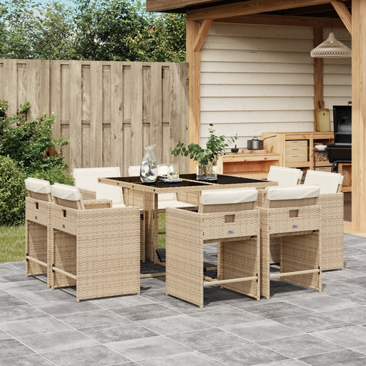 9-delige Tuinset met kussens poly rattan beige Tuinsets | Creëer jouw Trendy Thuis | Gratis bezorgd & Retour | Trendy.nl