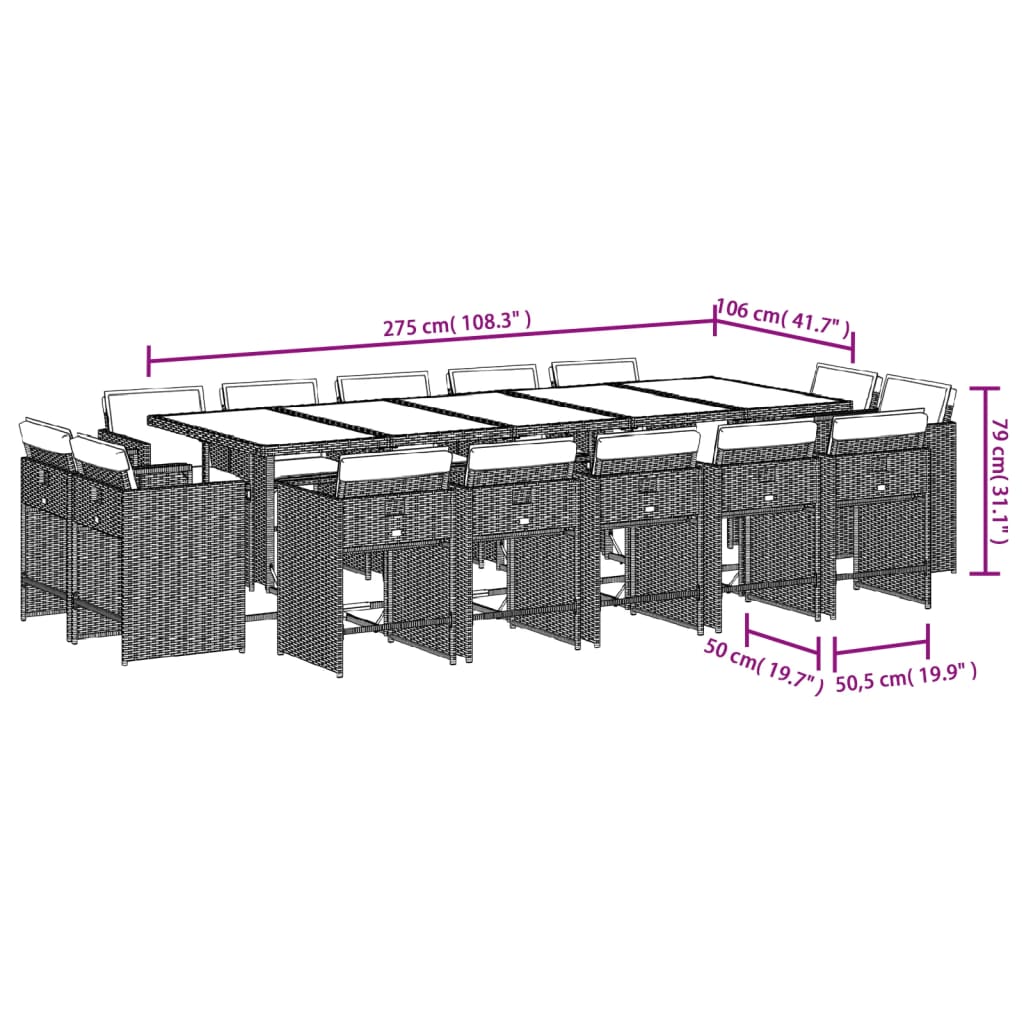 15-delige Tuinset met kussens poly rattan zwart Tuinsets | Creëer jouw Trendy Thuis | Gratis bezorgd & Retour | Trendy.nl