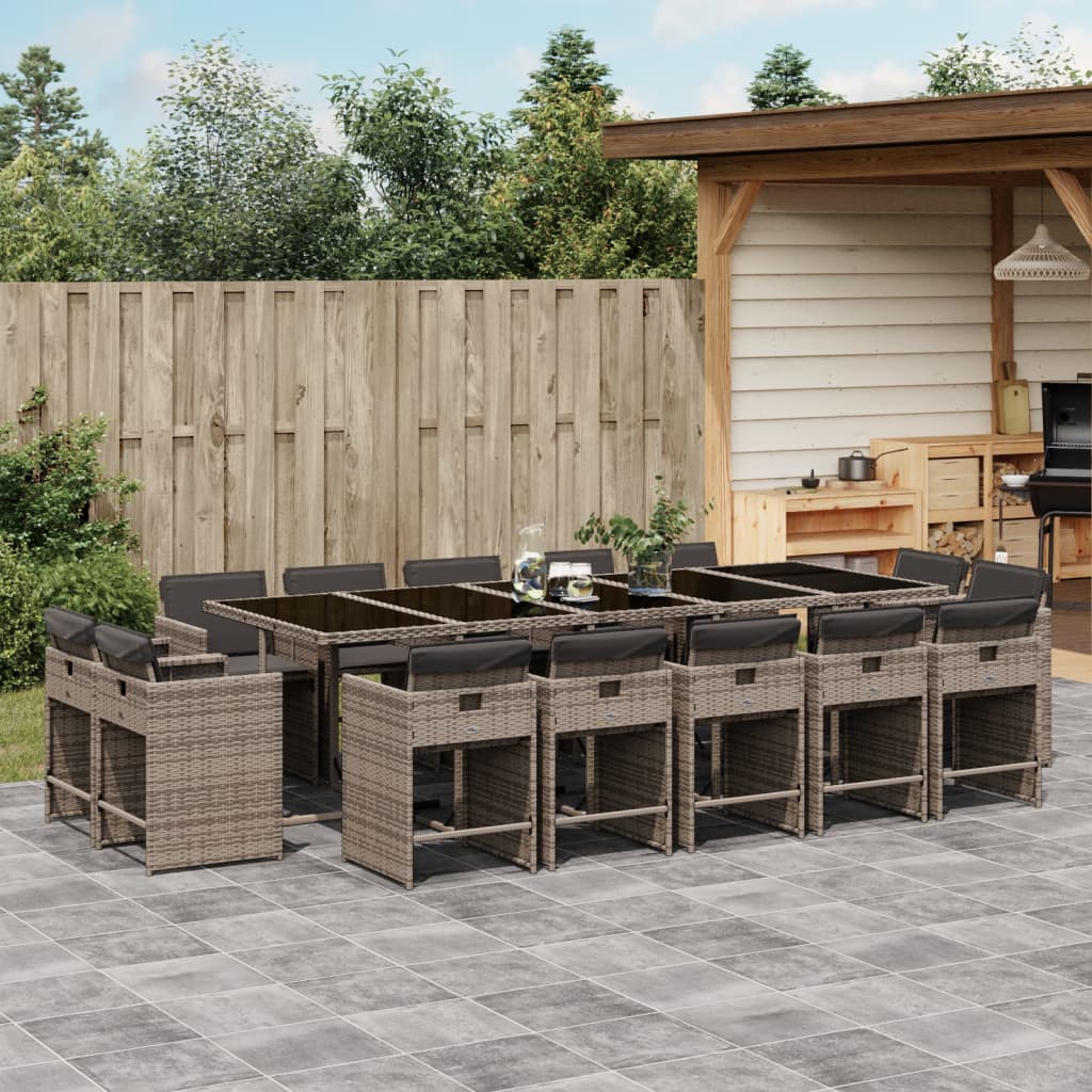 15-delige Tuinset met kussens poly rattan grijs Tuinsets | Creëer jouw Trendy Thuis | Gratis bezorgd & Retour | Trendy.nl