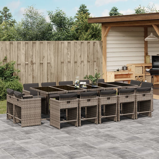 15-delige Tuinset met kussens poly rattan grijs Tuinsets | Creëer jouw Trendy Thuis | Gratis bezorgd & Retour | Trendy.nl