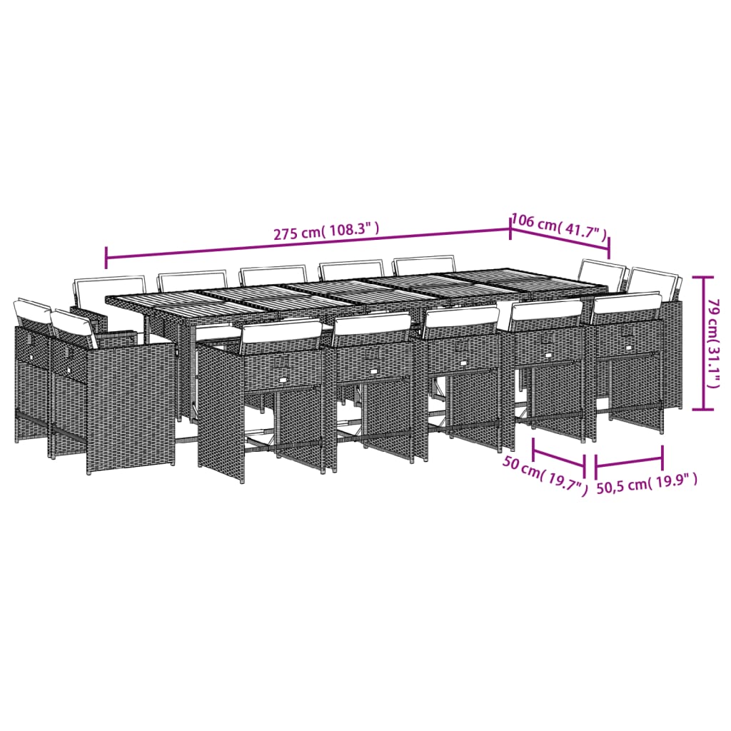 15-delige Tuinset met kussens poly rattan zwart Tuinsets | Creëer jouw Trendy Thuis | Gratis bezorgd & Retour | Trendy.nl