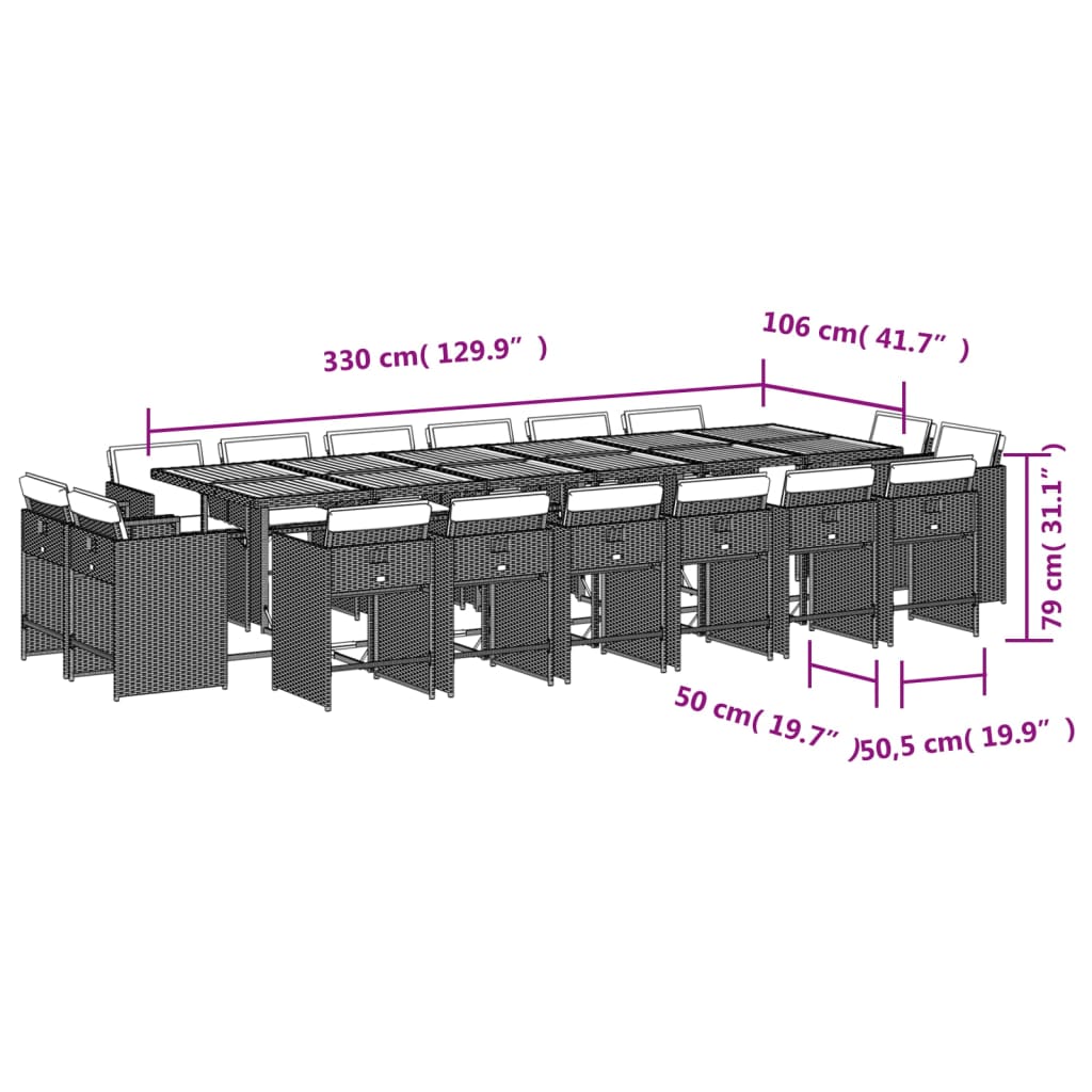 17-delige Tuinset met kussens poly rattan grijs Tuinsets | Creëer jouw Trendy Thuis | Gratis bezorgd & Retour | Trendy.nl