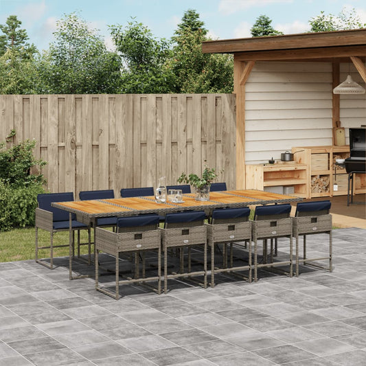 11-delige Tuinset met kussens poly rattan grijs