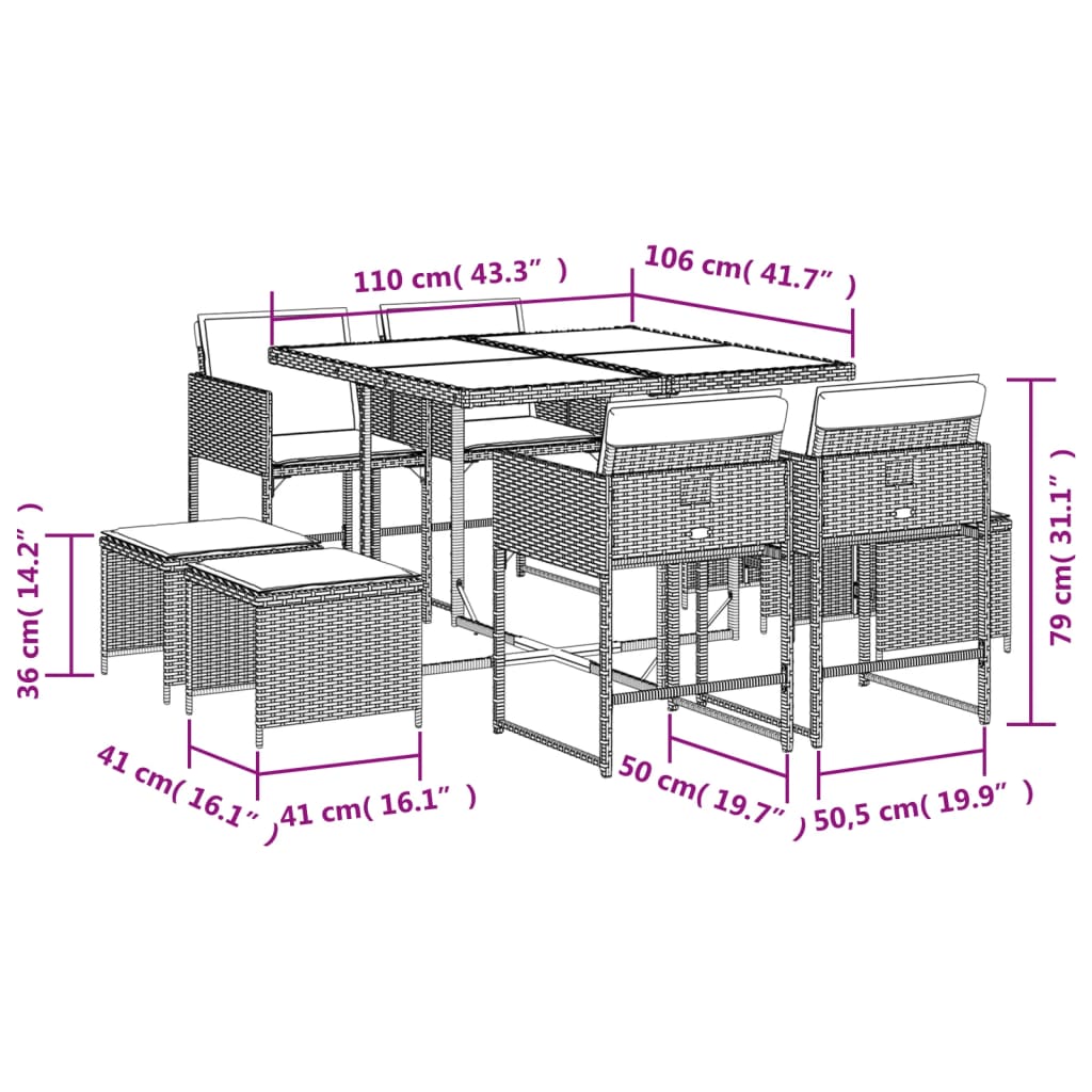 9-delige Tuinset poly rattan zwart Tuinsets | Creëer jouw Trendy Thuis | Gratis bezorgd & Retour | Trendy.nl